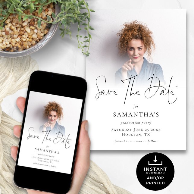 Moderne Foto Overlay Graduation Party Save The Date (Von Creator hochgeladen)