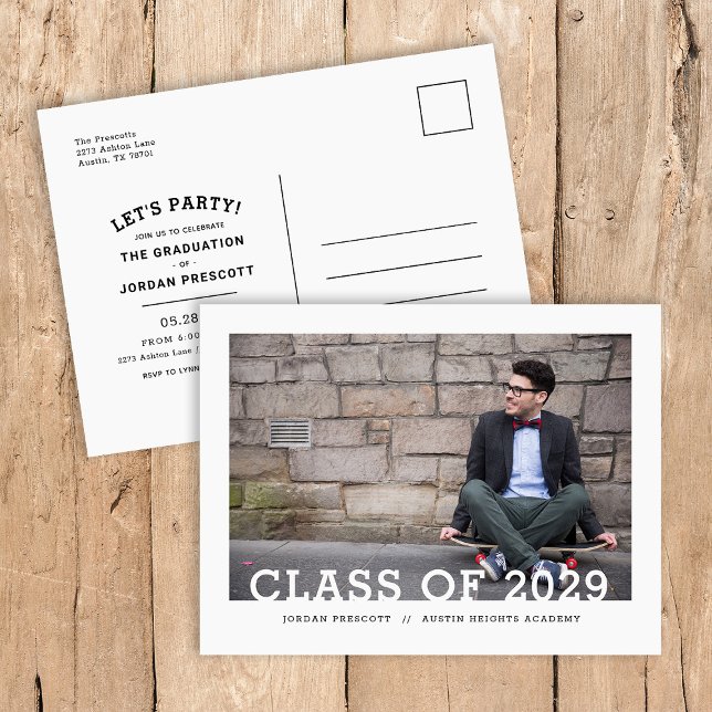 Moderne Foto-Overlay-Graduierungspartei Ankündigungspostkarte (Von Creator hochgeladen)