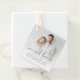 Moderne Foto Overlay-Liebe dank Script-Hochzeit Geschenkanhänger