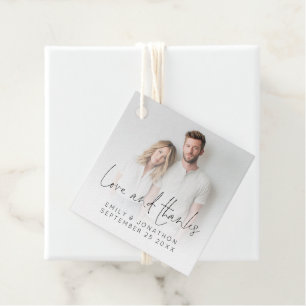 Moderne Foto Overlay-Liebe dank Script-Hochzeit Geschenkanhänger