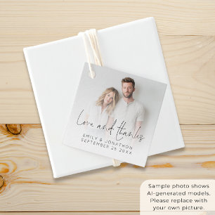 Moderne Foto-Overlay-Liebe-Dank-Script-Hochzeit Geschenkanhänger