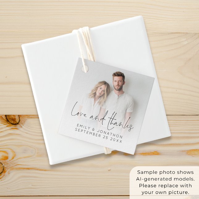 Moderne Foto Overlay-Liebe dank Script-Hochzeit Geschenkanhänger (Von Creator hochgeladen)