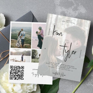 Moderne Foto-Overlay-QR-Code-Schrift Namen Hochzei Einladung