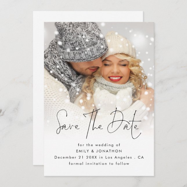 Moderne Foto Overlay QR Code Winterhochzeit Save The Date (Vorne/Hinten)
