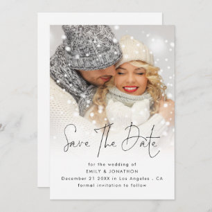 Moderne Foto Overlay QR Code Winterhochzeit Save The Date
