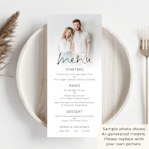 Moderne Foto-Overlay-Schrift Hochzeit Menükarte