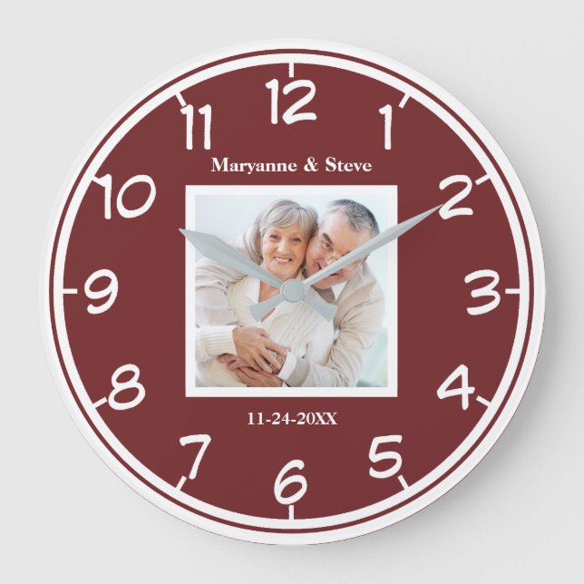 Moderne Foto Paare Hochzeitstag Große Wanduhr (Vorderseite)