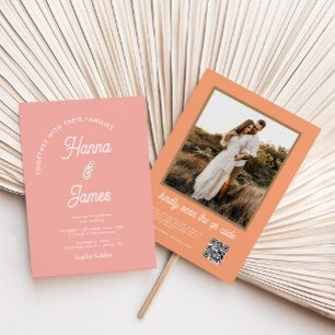 Moderne Foto-QR-Code 70er Retro-Hochzeit Einladung