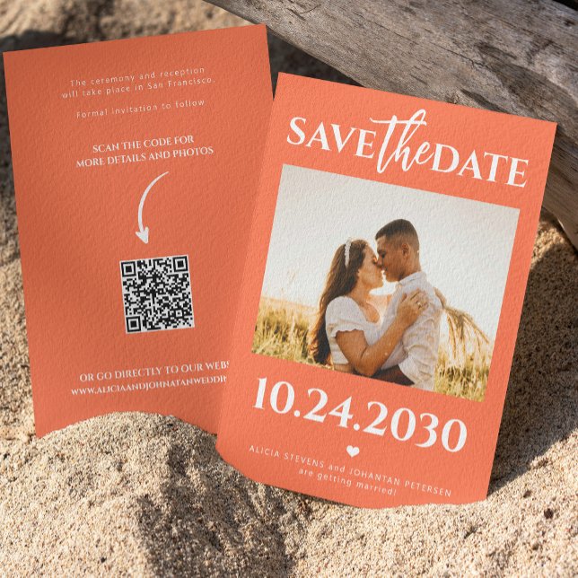 Moderne Foto QR Code hellorange Hochzeit Save The Date (Von Creator hochgeladen)