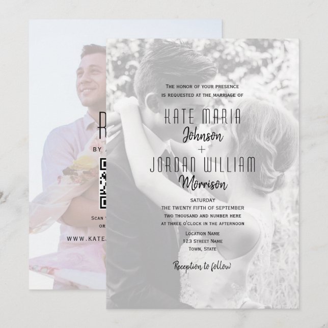 Moderne Foto-QR-Code-Hochzeit Einladung (Vorne/Hinten)