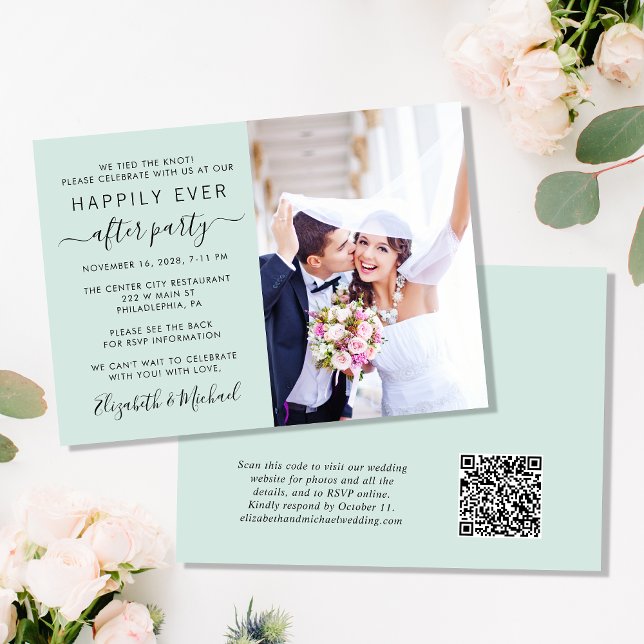 Moderne Foto QR Code Mint Hochzeitsempfehlung Einladung (Von Creator hochgeladen)