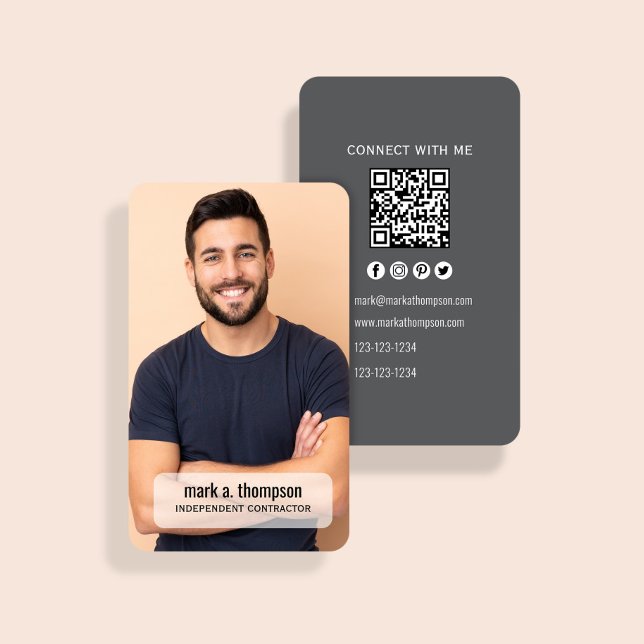 Moderne Foto-QR-Code Verbinde dich mit mir Minimal Visitenkarte (Photo business card with QR code back and modern contact details layout)