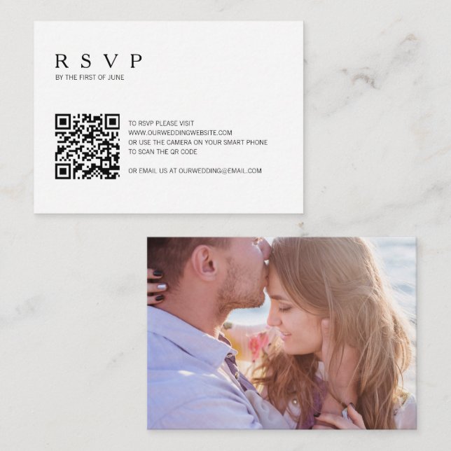Moderne Foto QR Code Wedding Mini RSVP Card Mitteilungskarte (Vorne/Hinten)
