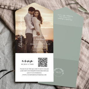 Moderne Foto QR Kodierung Grüne Hochzeit All In One Einladung