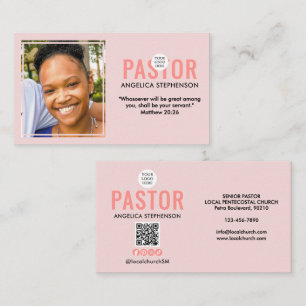 Moderne Foto-QR-Logo-Blush-Pink-Kirchenpastor Visitenkarte