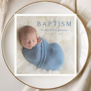 Moderne Foto Religiöse Cross Boy Taufe Serviette