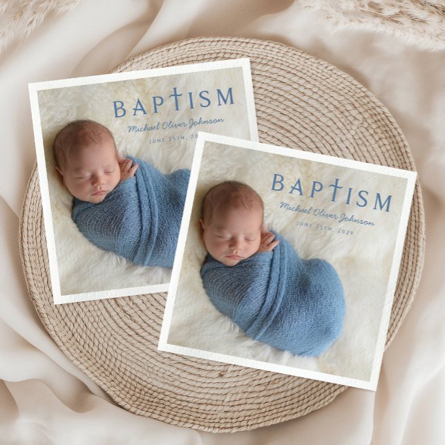 Moderne Foto Religiöse Cross Boy Taufe Serviette (Modern Photo Religious Cross Boy Baptism Napkins)