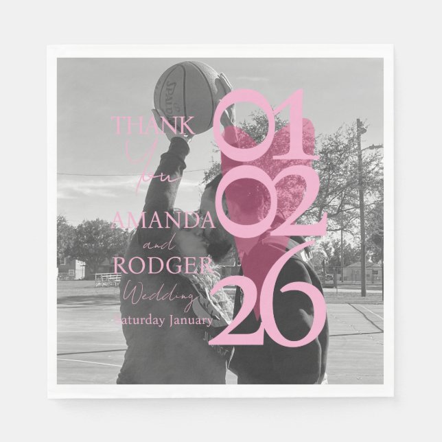 Moderne Foto-Rosa-Typografie Dankeskarten Serviette (Vorderseite)
