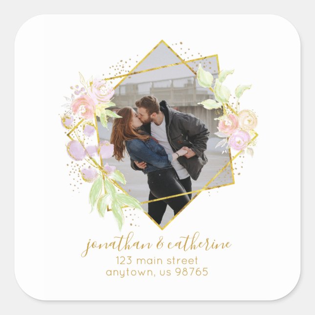 Moderne Foto-Rücksendeadresse Quadratischer Aufkleber (Vorderseite)