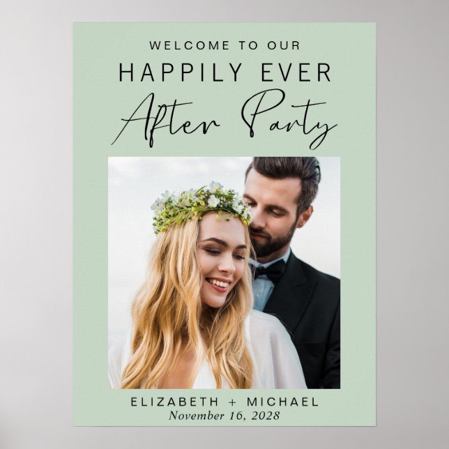 Moderne Foto Sage Green Wedding Empfang Poster (Vorne)