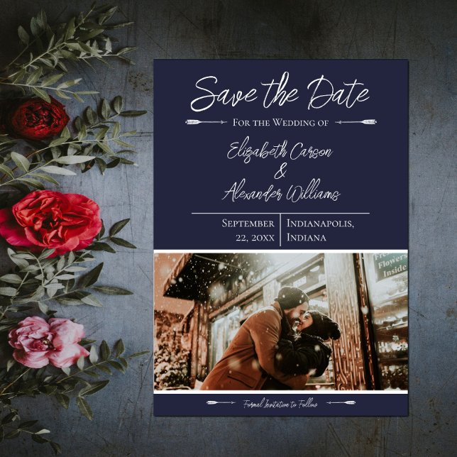 Moderne Foto-Save-the-Date-Karte | Marineblau Save The Date (Modern Photo Save the Date - Navy)