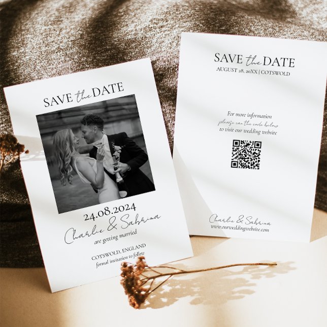 Moderne Foto-Save the Date-Karte mit QR-Code Save The Date (Von Creator hochgeladen)
