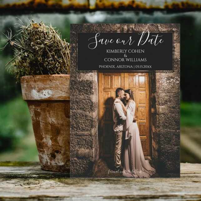 Moderne Foto-Save-the-Date-Karte | Schwarz Save The Date (Von Creator hochgeladen)