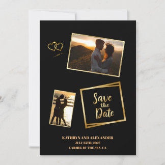 Moderne Foto Save The Date Schwarz und Gold Luxus
