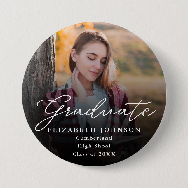 Moderne Foto-Schrift-Abschluss-Button Button (Vorderseite)
