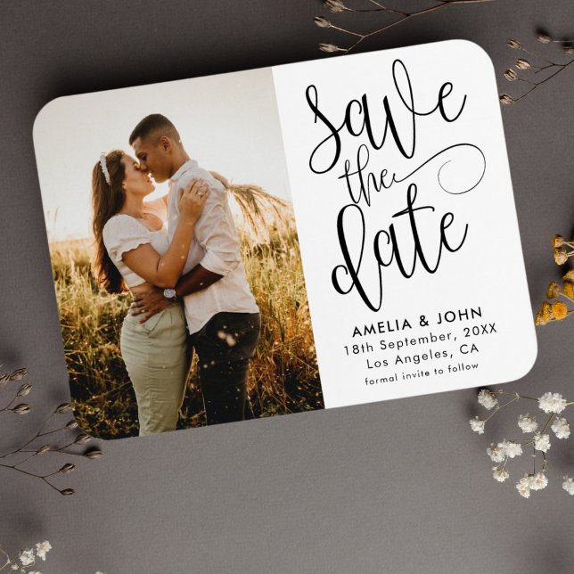 Moderne Foto Schwarz/Weiß Save the Date Hochzeit Magnet (Von Creator hochgeladen)