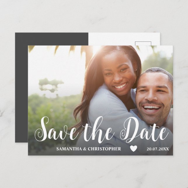 Moderne Foto Schwarz/Weiß Save the Date Hochzeit Postkarte (Vorne/Hinten)