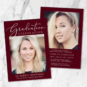 Moderne Foto Script Burgundy Graduation Party Einladung