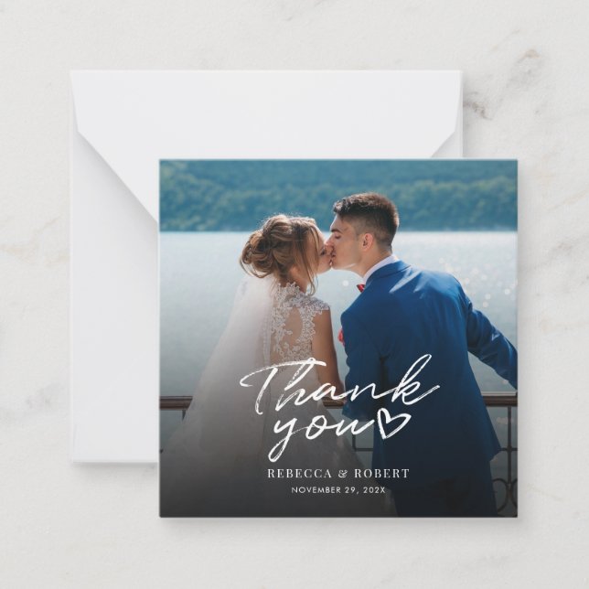 Moderne Foto Script Hochzeit Danke Note Card Mitteilungskarte (Vorderseite)