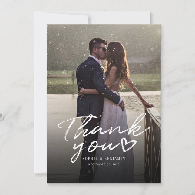 Moderne Foto Script Wedding Danke Card (Vorderseite)