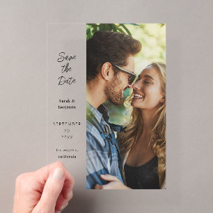 Moderne Foto- & Seiten-Save-the-Date-Karten Acryleinladungen