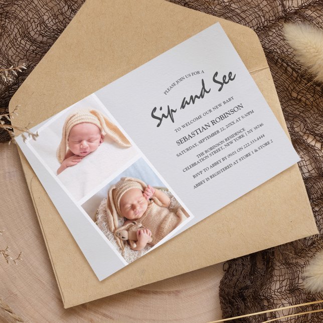 Moderne Foto Strip Collage | Sip & see | Neues Bab Einladung (Von Creator hochgeladen)