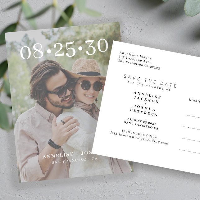 Moderne Foto Typografie Hochzeit speichern das Dat Ankündigungspostkarte (Von Creator hochgeladen)