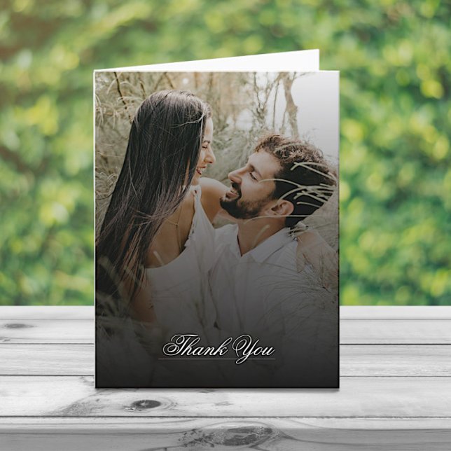 Moderne Foto- und Black Overlay-Hochzeit Dankeskarte (Modern Photo and Black Overlay Wedding Thank You Card)
