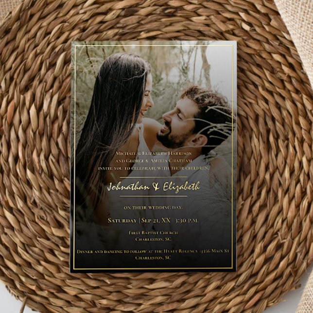 Moderne Foto- und Black Overlay-Hochzeit Folieneinladung (Modern Photo and Black Overlay Wedding Foil Invitation)