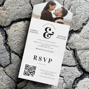 Moderne Foto-&-Und-Zeichen-Hochzeits-QR-Code-RSVP All In One Einladung