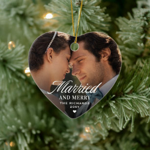 Moderne Foto Verheiratet Fröhliche Erste Weihnacht Keramik Ornament