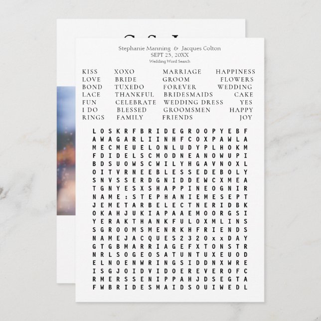 Moderne Foto Wedding Word Search Save the Date - W Einladung (Vorne/Hinten)