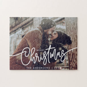 Moderne Foto-Weihnachtsgruß-Schrift Horizontal Puzzle