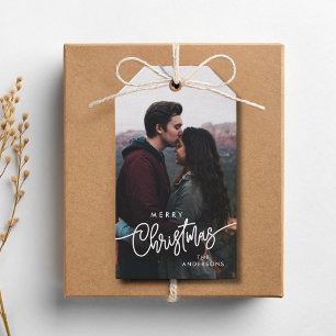 Moderne Foto-Weihnachtsgruß-Schrift-Typografie Geschenkanhänger