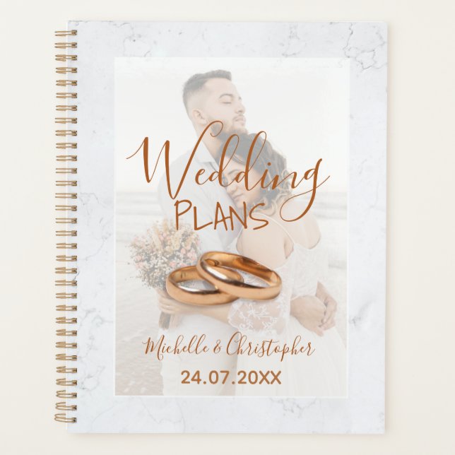 Moderne Foto White & Gold Hochzeitspläne Planer (Vorderseite)