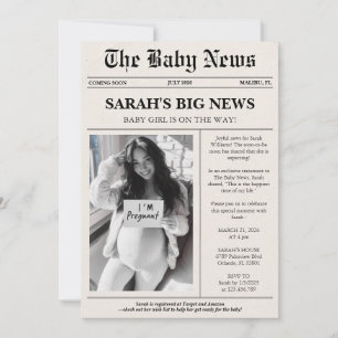 Moderne Foto-Zeitung Baby Shower Einladung