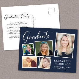 Moderne Fotocollage Blue Graduation Party Einladungspostkarte