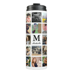Moderne FotoCollage der 24-Familie mit Initial & N Thermosbecher