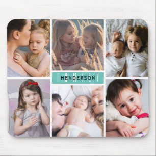 Moderne Fotocollage Familienname Mousepad