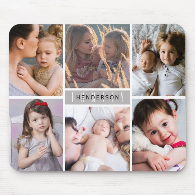 Moderne Fotocollage Familienname Mousepad (Vorne)